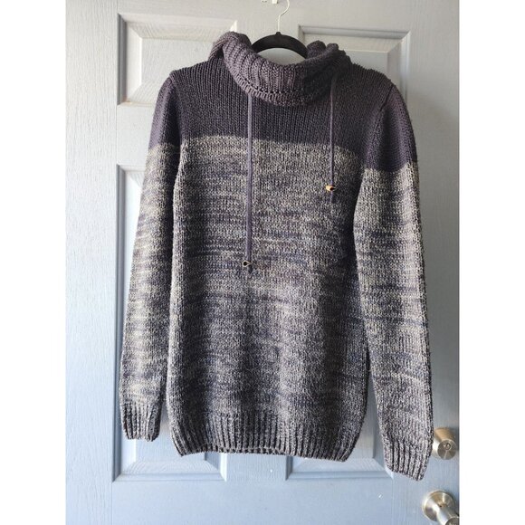 Men's Sweater Knit Hoodie Pullover Long Sleeve Blue and Grey Small - Picture 1 of 7